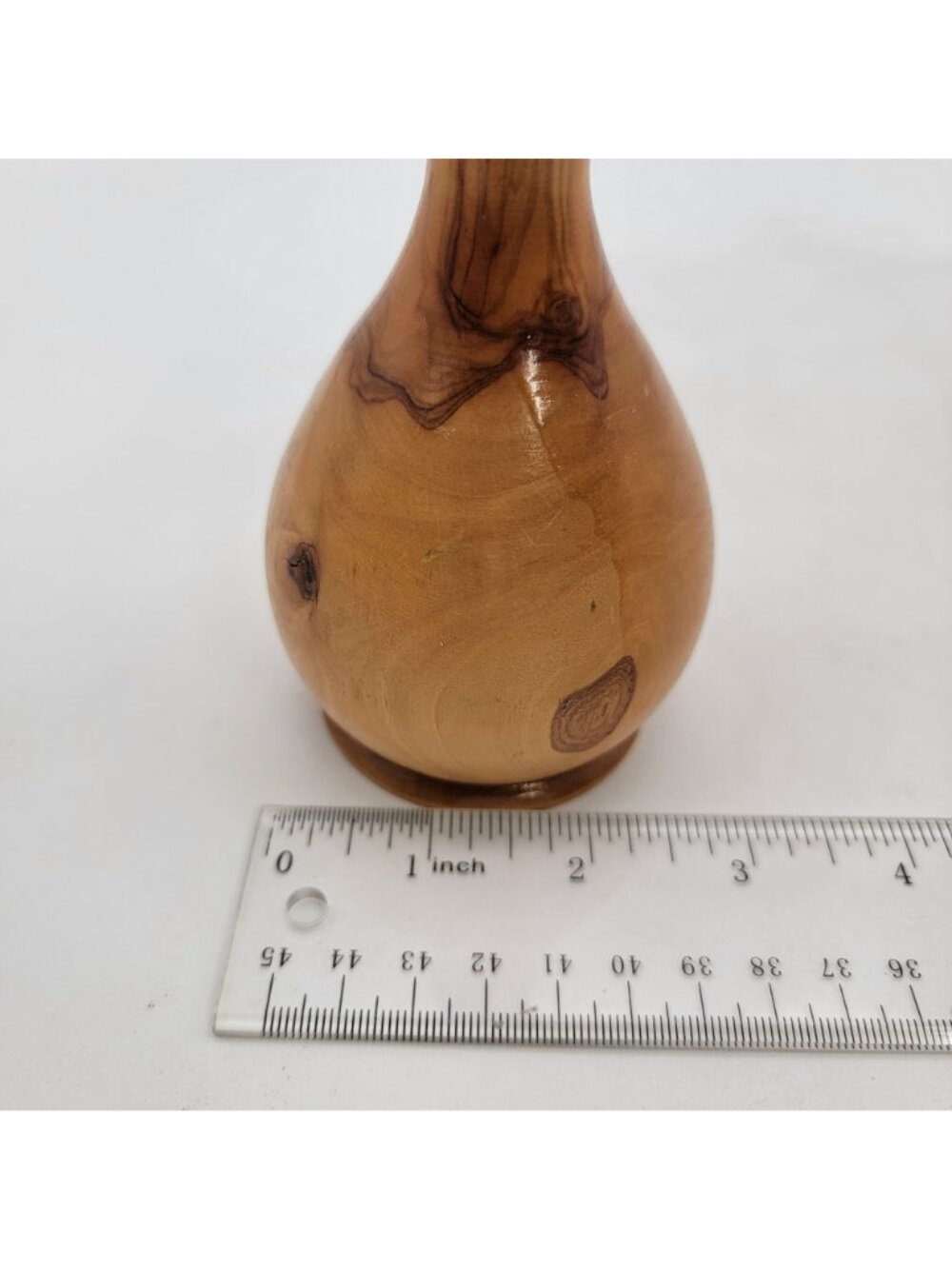 Hand Carved Wooden Bud Vase w/ Natural Wood Grain Design Unique Decorative Piece - Picture 8 of 8